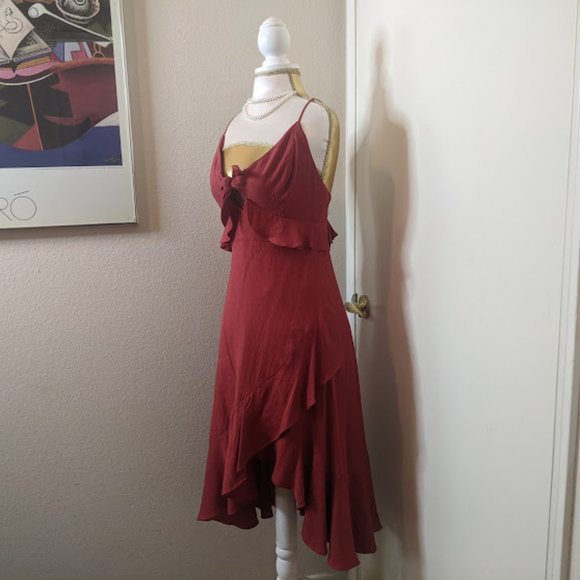 Essue Ruffle Midi Dress Size Small Red/Orange NWOT - Picture 7 of 12